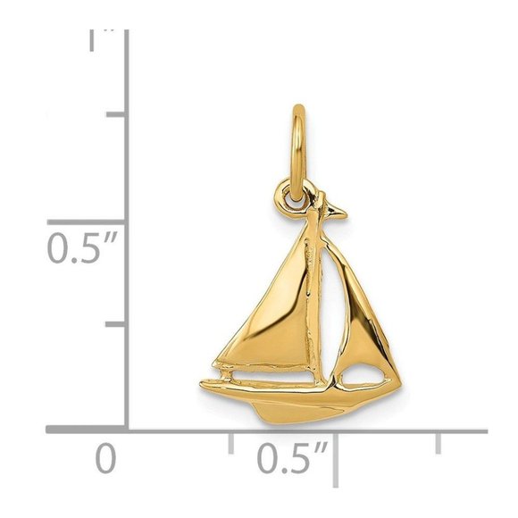 14K Sailboat Charm Pendant Yellow Gold - Picture 2 of 3